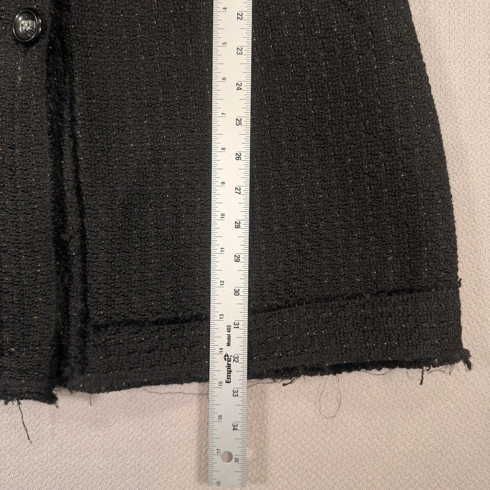 Luii Tweed Wool Blend Coat Large Women Black Gold Metallic Fringed Trim